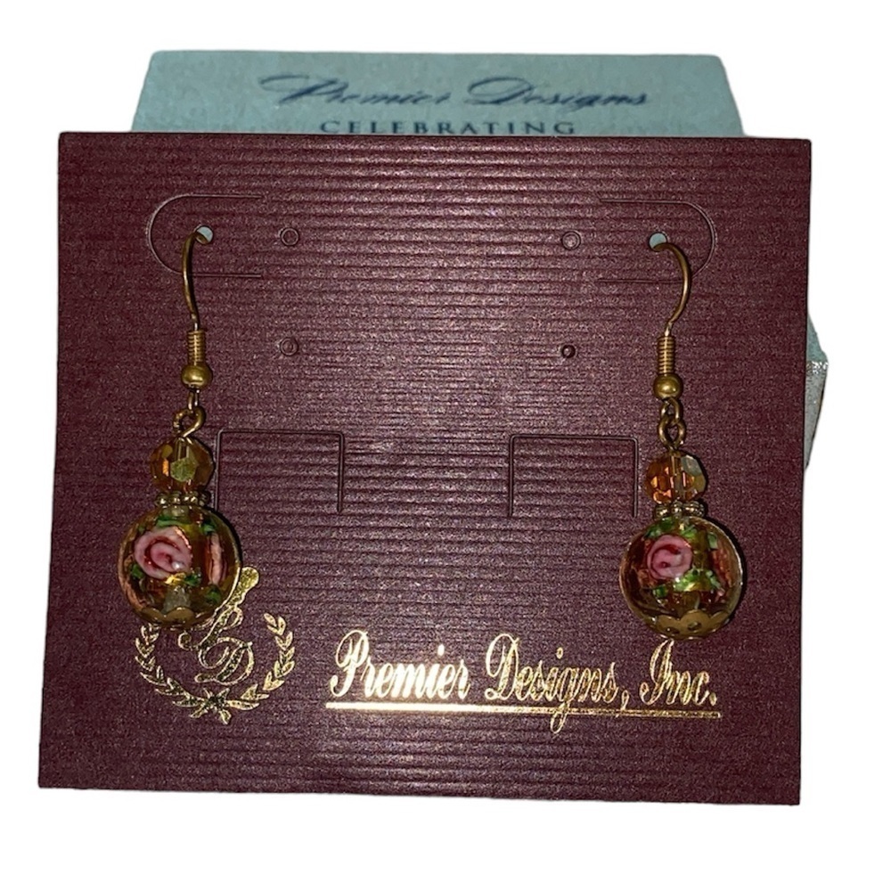 Premier Designs earrings Secret Garden gold plated French hooks w/glass New